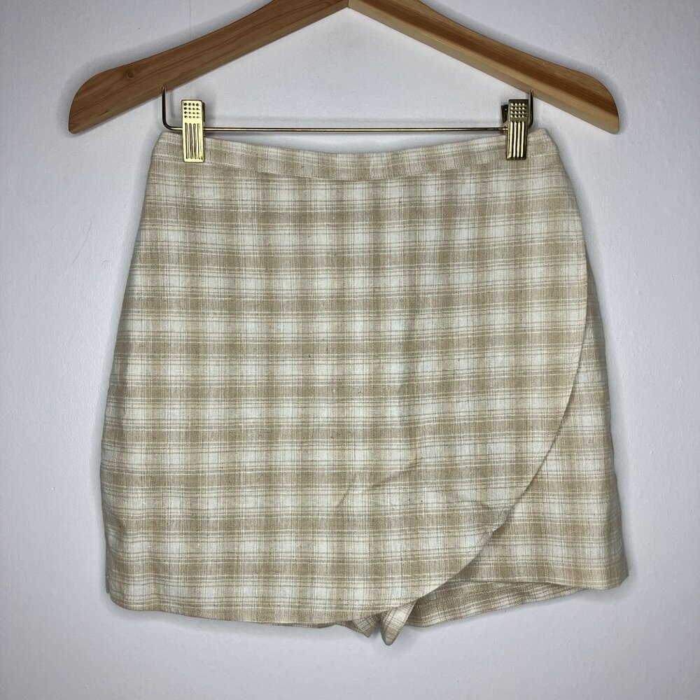 Christy Dawn Beige Plaid Wrap Skort Skirt Shorts Women's Small  24" Waist